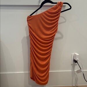Orange One-Shoulder Ruched Dress